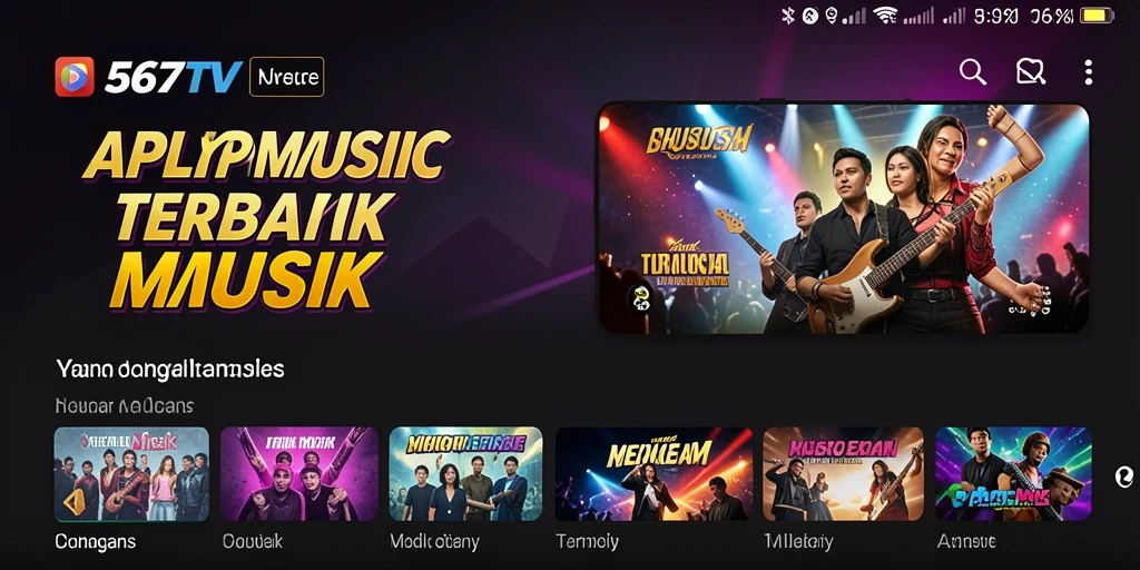 Tampilan utama aplikasi 567TV dengan pilihan musik beragam.