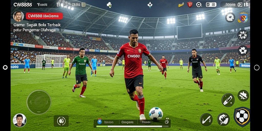 Tampilan gameplay menegangkan dalam CW8888 dengan aksi sepak bola seru.