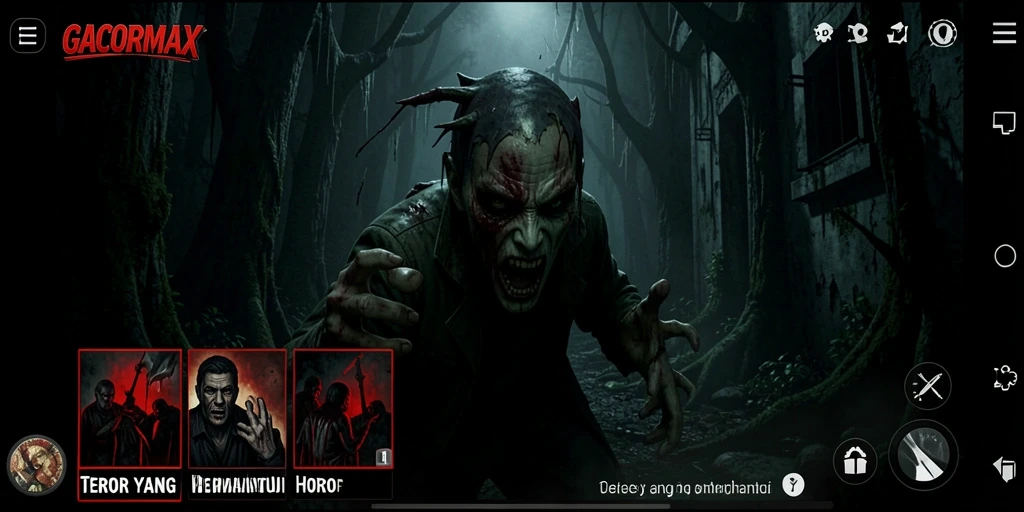 Tampilan gameplay GACORMAX dengan suasana horor yang mencekam.