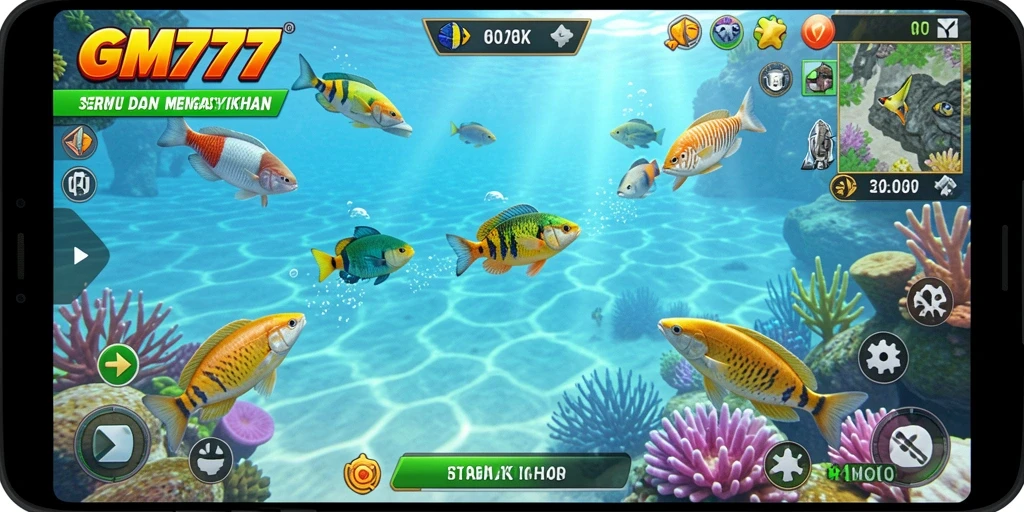 Tampilan gameplay GM777 yang menarik dan penuh warna dari dunia bawah laut.