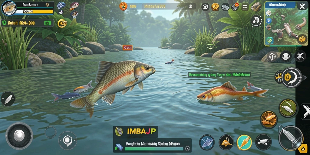 Gameplay IMBAJP yang menegangkan saat memancing di lokasi indah.