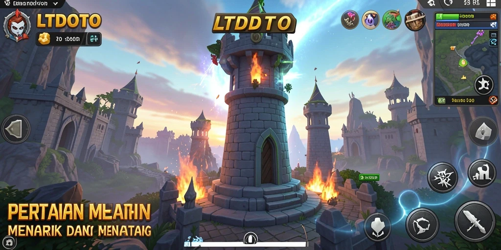 Screenshot gameplay LTDTOTO menampilkan strategi menara dalam aksi.
