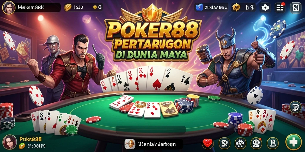 Tampilan seru dari gameplay pertarungan di POKER88.