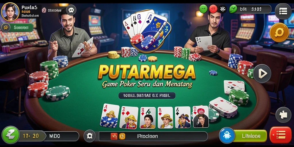 Screenshot gameplay PUTARMEGA dengan tampilan meja poker yang menarik.