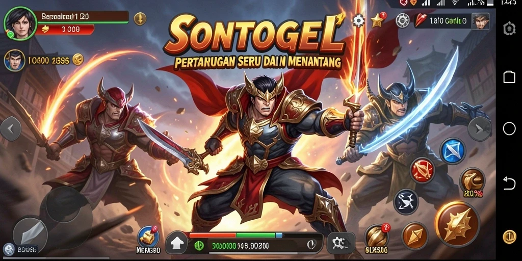 Tangkapan layar gameplay SONTOGEL menampilkan aksi pertarungan yang intens.
