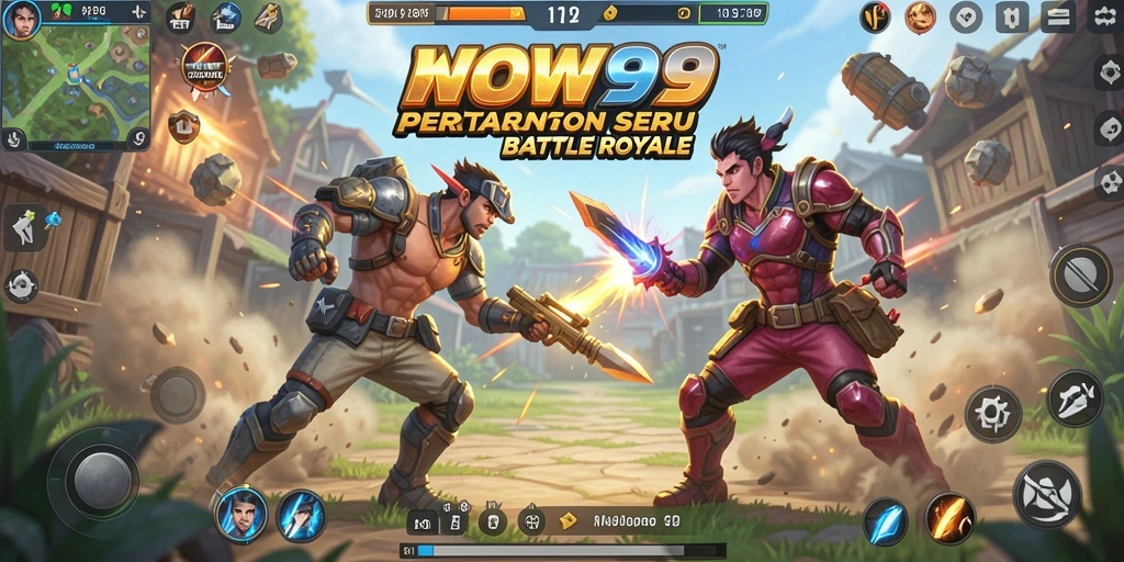Screenshot Gameplay WOW99 menampilkan aksi pertempuran Battle Royale yang mendebarkan.